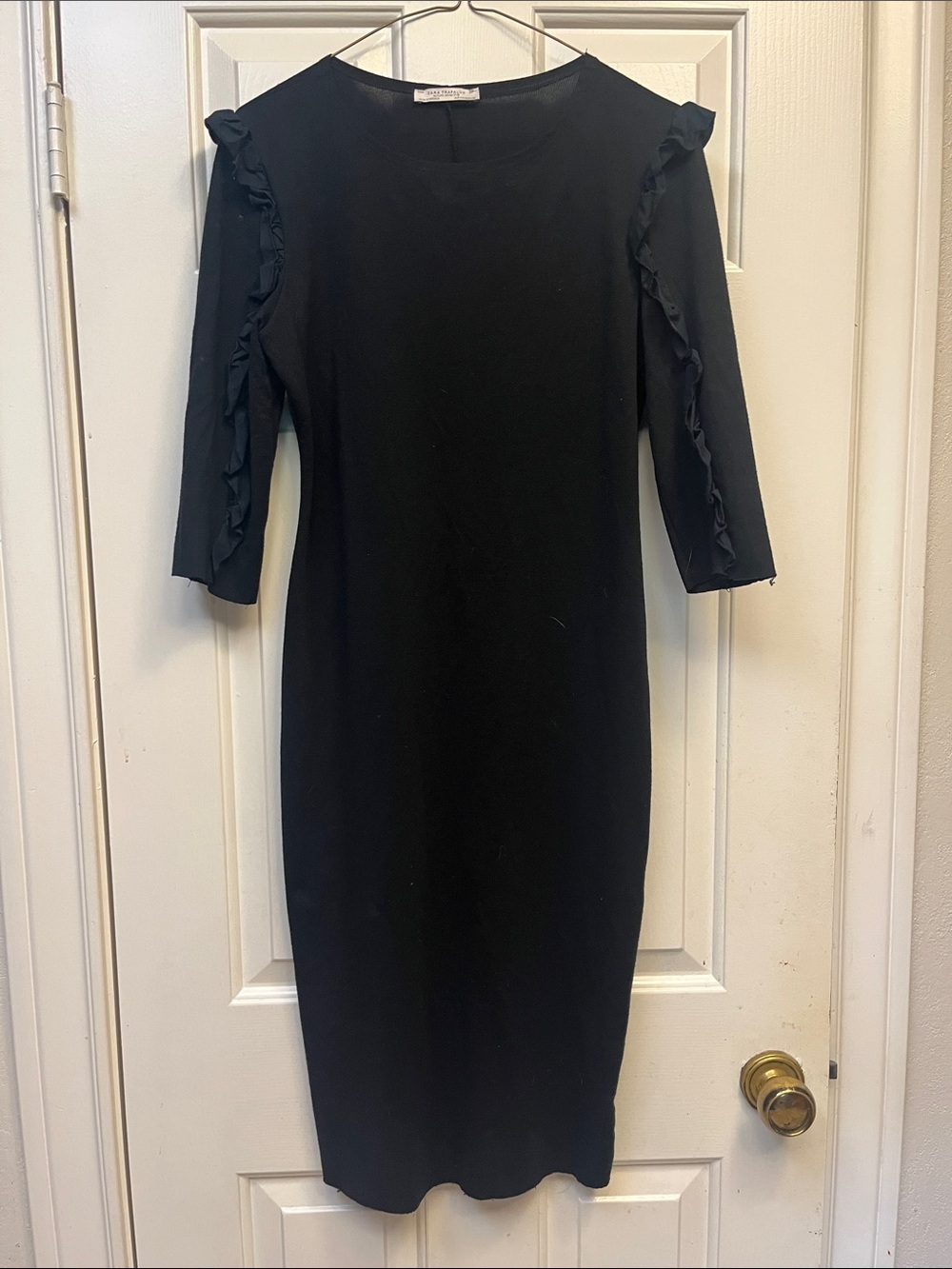 Zara Trafaluc Black Ruffle-Trim Midi Dress S